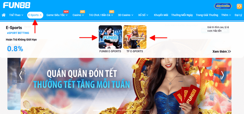 chọn các sảnh thể thao điện tử fun88