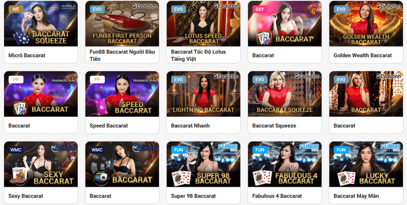 các biến thể baccarat tại fun88