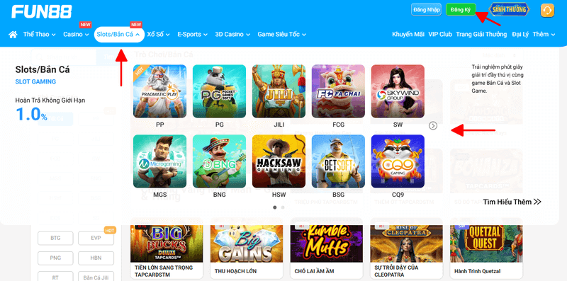 hướng dẫn chơi slots fun88