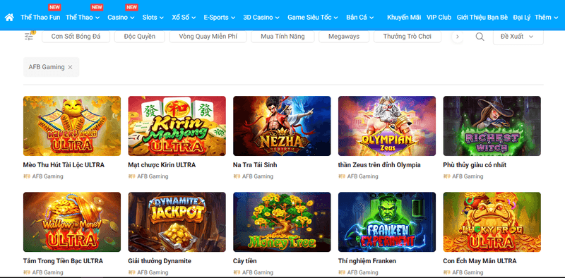 trải nghiệm giao diện afb gaming